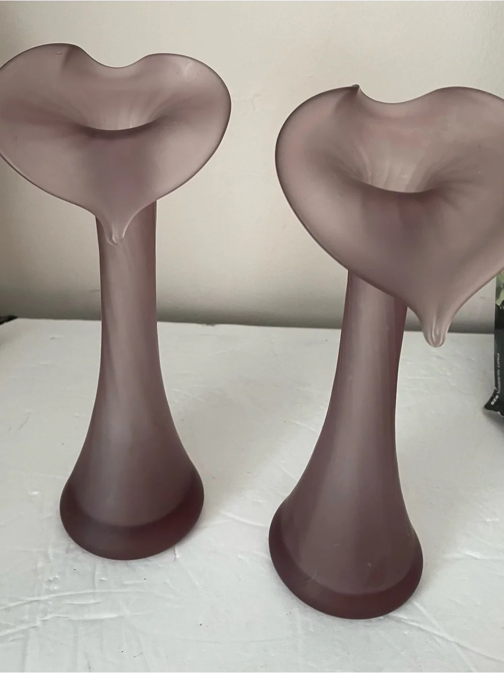 Purple Frosted Glass Jack In The Pulpit Vases Pair Ribbed Candlesticks